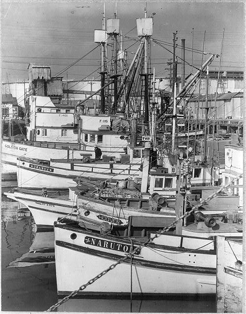 Japanese fishing boats, port of San Pedro, 1942. Heigoro's tuna boat, the Fortuna, was similar to these. Credit: Library of Congress