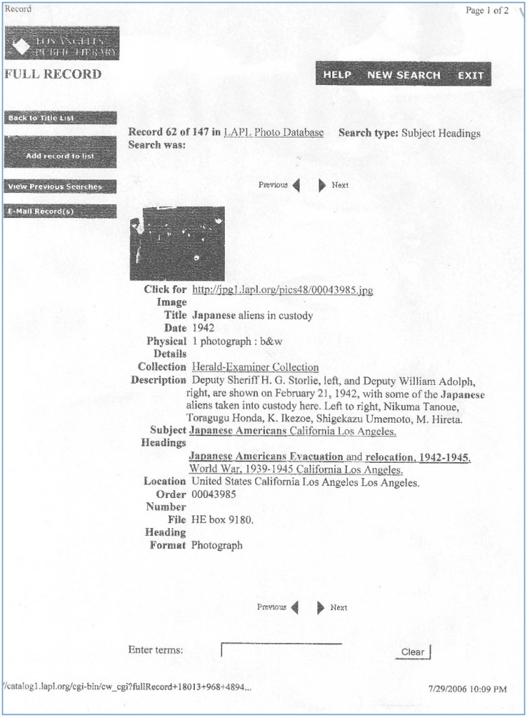 Record of verification for the photograph above.